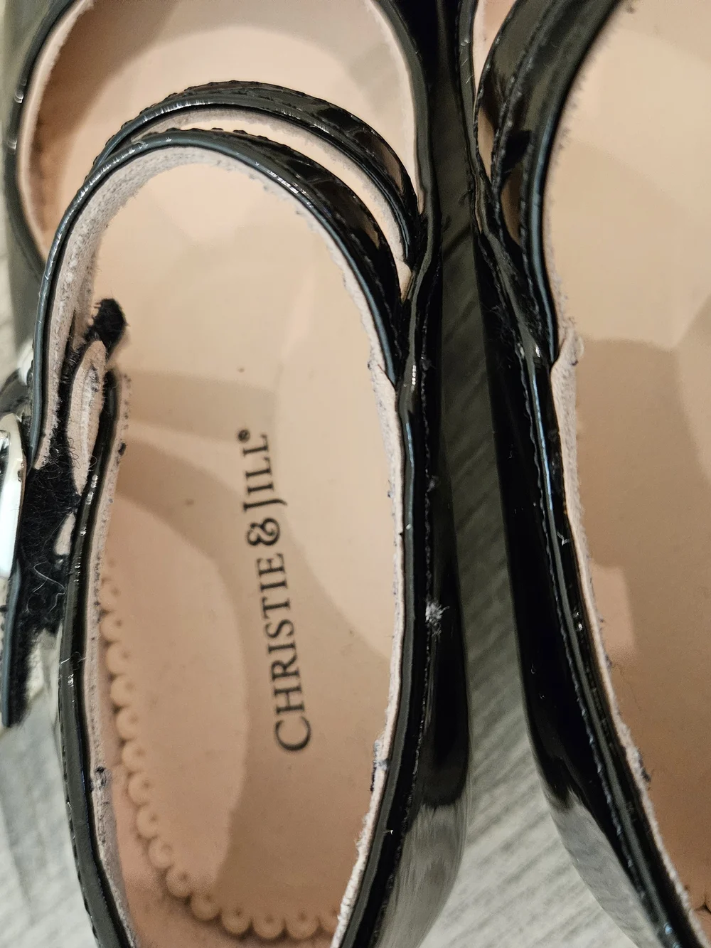 Girls Black Preppy Patent Double-Strap Velcro Dress Shoes Sz.11